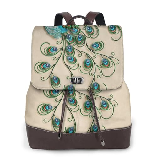 Sac à dos en cuir imprimé paon EdWal pour ordinateur portable
