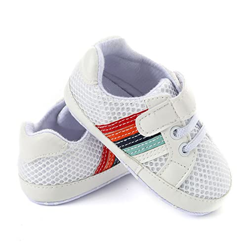 Baby Boys Girls Leather Pre-Walking Sneakers Toddler Anti-Slip Rubber Sole Infant Lightweight First Step Shoes (0203/White, Us_Footwear_Size_System, Infant, Age_Range, Medium, 12_Months, 18_Months) #TOP4