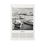 Sizilien-Druck, schwarze und weiße Boote, 