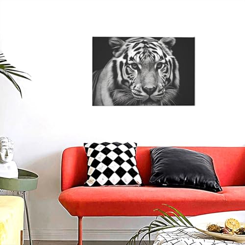 GDSHJKLW Toile murale moderne sans cadre Tigre noir et blanc 30,5 x 45,7 cm – Peinture murale sans cadre pour chambre à coucher, salon