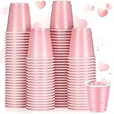 Roshtia 100 Pack 2 oz Plastic Shot Cups, Mini Disposable Shot Glasses 2 oz Party Cups for Valentine Wedding New Year Party, Beer Taste Serving, Snacks(Light Pink)