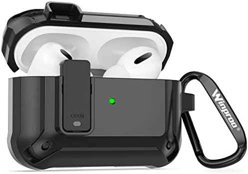 Winproo Airpods Pro 2nd Generation Case Cover with Lock, Military Hard Shell Airpod Pro 2 Case, Full-Body Shockproof Protective Airpods Case Skin with Keychain [Black]