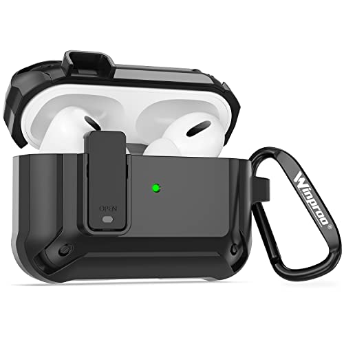 Winproo Airpods Pro 2Nd Generation Case Cover With Lock, Military Hard Shell Airpod Pro 2 Case, Full-Body Shockproof Protective Airpods Case Skin With Keychain [Black] #TOP4