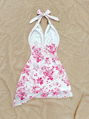 Image of BEAUDRM Women's Summer Mini Dress Backless Vacation Beach Sundresses Boho Going Out Dress Date Night Brunch Outfit