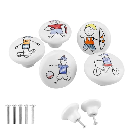 SHENGYIG Lot de 5 boutons d'armoire blancs avec motifs d'action Bouton d'armoire Toucher lisse Bouton de porte Armoire Montage à vis Convient pour les armoires, les coiffeuses, les armoires à
