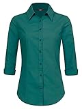 Made By Johnny MBJ WT1947 Womens 3/4 Sleeve Tailored Button Down Shirts L Hunter_Green