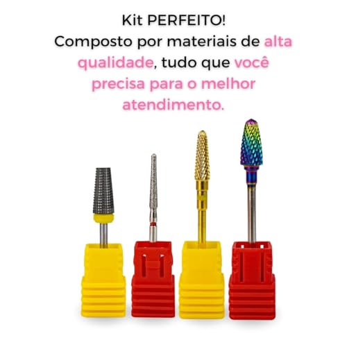 Kit 4 Brocas Tungstênio Bullet 720 Umbrella Unhas de Gel