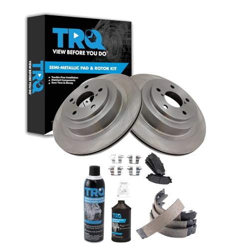 Image of TRQ Rear Brake Pad & Rotor Kit, with Chemical Kit Parking Brake Shoe Set Semi-Metallic Compatible with 2006-2007 Subaru Impreza