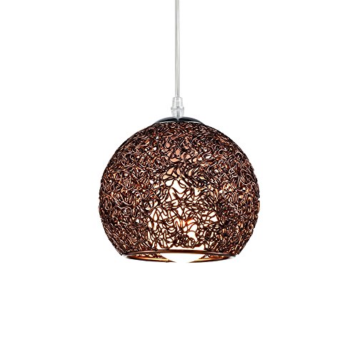 Lustres en aluminium de LED, verre rond nordique noir/bleu/or/orange/pourpre/jaune/blanc plafonniers d'hôtel salon créatif étude café pendaison de table de salle à manger (Color : Brown) Cover