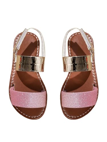 GORGLITTER Girl's Sparkling Metallic Dressy Flats Open Toe Ankle Strap Cute Vacation Slide Sandals