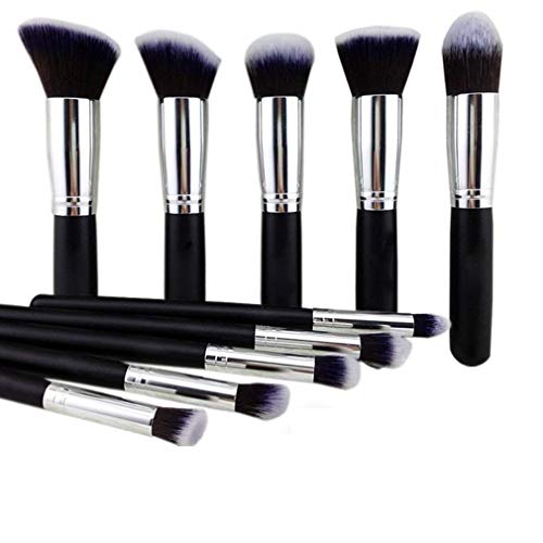 NAKEDPLUS Fiber Bristle Makeup Brushes Set – Black, 10 Piece Makeup Brush, 1 Pcs Makeup Sponge and 1 Pcs Makeup Brush Egg