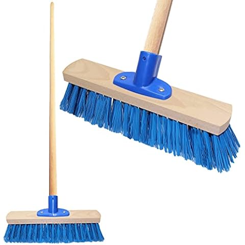 Cotarba Garden Sweeping Brush Outdoor Broom 12" Stiff Hard Sweeping Brush With Handle Yard Garden Decking Outdoor Garden Patio Sweeper Stiff Heavy Duty Hard Brush Broom PCV Bristles Blue Brush Cover