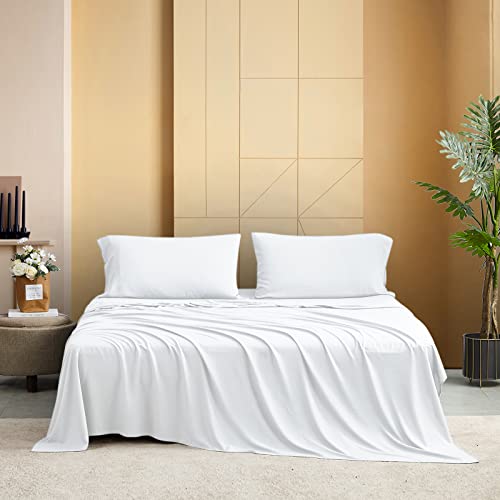 Naturefield Linen Bed Sheets, King Size 80% Rayon From Bamboo 20% Linen Cool Breathable Sheet Set With 16" Deep Pocket, 4 Piece Soft Fitted Sheets, Flat Sheet, 2 Pillowcases For Home, White #TOP7