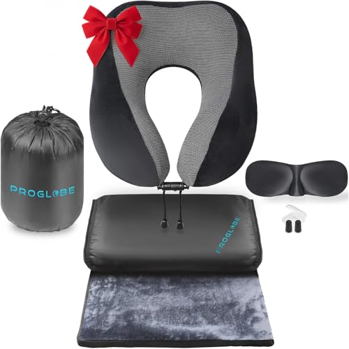 Proglobe-Travel-Blanket-Luxury-Travel-Set-Ergonomic-Airplane-Neck-Pillow-100-Pure-Memory-Foam-and-Super-Soft-Fleece-Blanket-Premium-3D-Sleep-Mask-Earplugs-Ultimate-4-in-1-Traveling-Kit-Black Proglobe Travel Blanket Luxury Travel Set - Ergonomic Airplane Neck Pillow 100% Pure Memory Foam and Super Soft Fleece Blanket - Premium 3D Sleep Mask & Earplugs - Ultimate 4-in-1 Traveling Kit Black - Image 1
