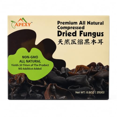 APEXY Dried Black Fungus Wood Ear Mushroom, 8.8 oz Compressed Dried Mushroom, Expands Up to 10X After Soaking, Crunchy Asian Cooking Ingredient for Soup, Stir Fry, Hot Pot &amp; Salad Pack of 1