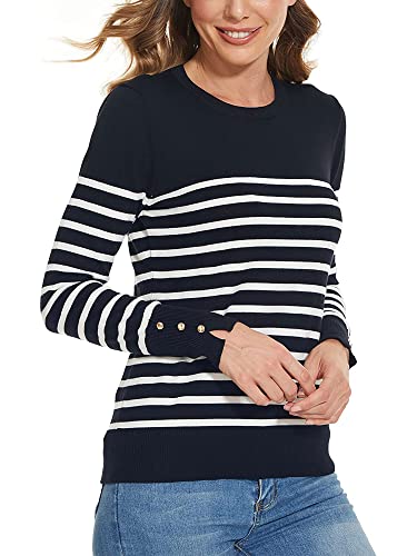 Image of Spicy Sandia Women's Long Sleeve Crewneck Sweaters Dressy Casual | Striped or Solid Available, Classic, Business Casual Tops for Office Work