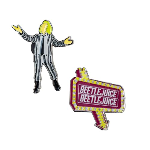 Cinereplicas Beetlejuice - Conjunto de 2 pinos Beetlejuice - 3 cm - Licença oficial, Linho, Zirconit