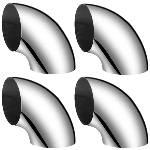 4 PCS 3 Inch 90°Mandrel Bend Elbow, 304 Stainless Steel Elbow Thickness 1.5mm/0.59 Inch Exhaust Pipe Elbow for Car Modified Exhaust Elbow Pipes, Stair Handrails