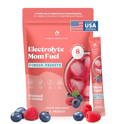 Image of Mommy Knows Best Mom Fuel Electrolyte Drink Mix for Moms, Hydration Support - for Pregnancy, Prenatal, Electrolytes + Trace Minerals, Lactation Drink Mix Supplement (8 Count)