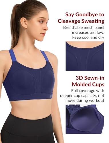 Image of Yvette Women's High Impact Sports Bra for Running | High Support, No Bounce, Large Bust, Pickleball, Gym Workout, Adjustable Straps, Crisscross Back, Wireless, Sewn in Pads