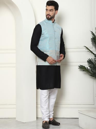 Image of SOJANYA (Since 1958 Men's Cotton Linen Maroon Kurta and White Pyjama with Mustard Cotton Nehru Jacket