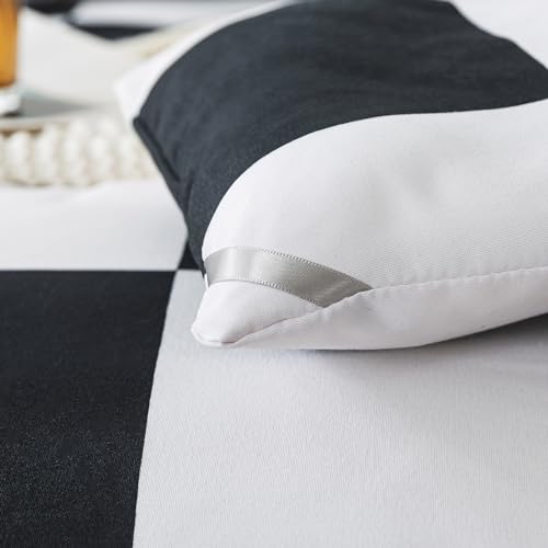 Image of Caressma Queen Comforter Set Black White Checkered 3 Pieces Bedding Set | Geometric Grid Home Decoration, Black White Checkered Bedding Set, Fluffy Grid Plaid Comforter Home Decor for All Seasons
