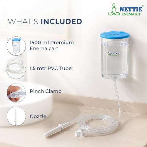 Image of NETTIE Premium Enema Kit 1500ml | Extra-Long 1.5m PVC Tube, Smooth Nozzle & Flow-Lock Clamp | Reusable & Washable Enema Can for Home Use | For Colon Cleanse, Detox & Constipation Relief | Men & Women
