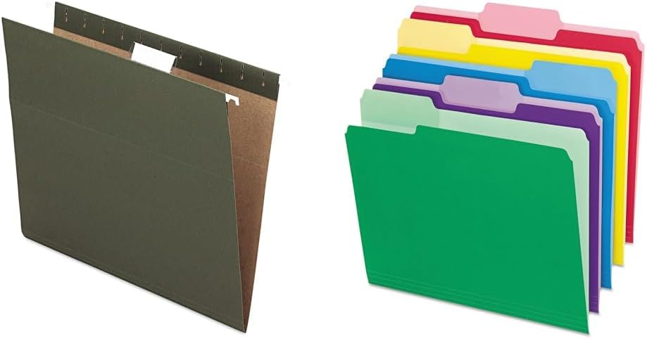 Pendaflex Hanging File Folders Letter Size 25 Pack and File Folders with Erasable Tabs Assorted Color 30 Pack