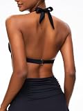 HAWILAND Push Up bikini góra damska wiązana na szyi, bikini top, seksowne, brazylijskie bikini z węzłem, zdejmowane wkładki, #1 czarny, L