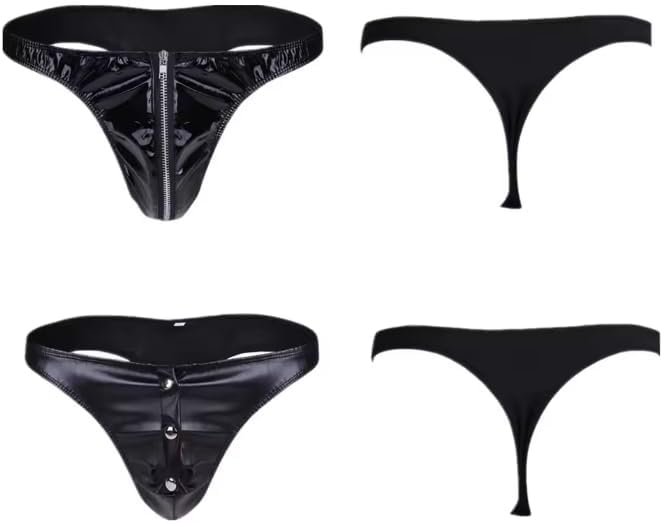 Mens Lingerie Patent Leather Latex Panties Underwear Underpants With Front Zipper G-Strings And Thongs Sissy Briefs