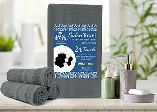 Dan River Salon Towels Set Pack Of 24, Ultra Soft 100% Cotton Facial And Hair Drying Cloth In Bulk Multi-Purpose For Gym, Makeup, Spa, Home Gray Hand Towel | 16X26 Inches 400 Gsm #TOP1