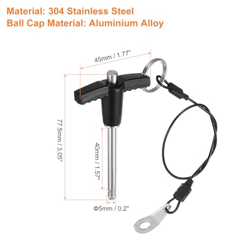 QUARKZMAN 2 Stück T-Griff Verriegelungsstifte, 5mm x 40mm Schnellverschlussstifte Verwendungslänge Edelstahl Druckknopf-Schnellspannstift Kugelsperrbolzen