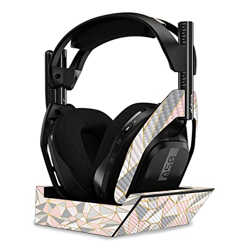Image of MightySkins Carbon Fiber Skin Compatible with Astro A50 Wireless Headphones + Base Station (Gen 4) - Rose Gold Polygon | Protective, Durable Textured Carbon Fiber Finish | Easy to Apply