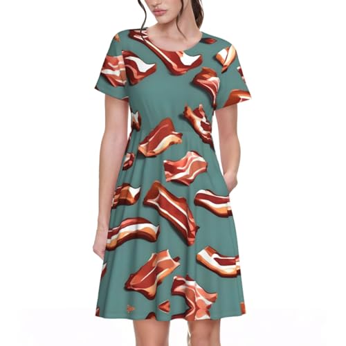 Robe d'été manches courtes au motif bacon original et décalé