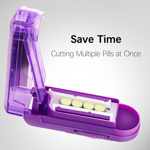 Image of Pill Cutter Splitter for Small and Tiny Pills, Pill Cutter for Small or Large Pills, Pill Splitter for Multiple Pills at a Time with Centering Device and Stainless Steel Blade (Purple)