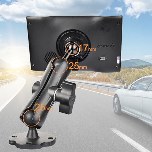 VAUBORTTI Aluminum GPS Mount with [17mm to 25mm Dual Ball Adapter], Fits Garmin GPS & Phone Holder, Replacement for Suction Cup Windshield Mount, Heavy-Duty Drill Base, Arm with 1" Ball Joint - Thumbnail 2