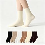 6 calcetines de moda para mujer, calcetines de algodón suave de color sólido para mujer, ideales para el uso diario, trajes casuales, Caramelo, blanco cremoso y caqui, Talla única