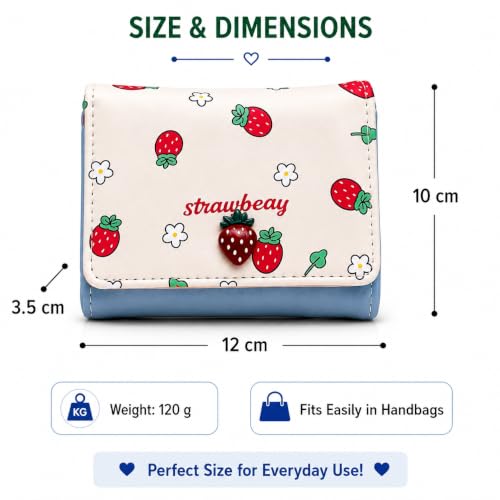 Image of Valerie Wallets for Women Leather Cute RFID Blocking Small Bifold Wallet with Zipper Coin Purse for Girls and Ladies Women's Wallet (Strawberry Blue)