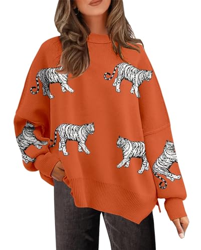 Image of Womens Sweaters Causal Crewneck Batwing Sleeve Knit Top Side Split Oversized Pullover Sweater Loose Jumper