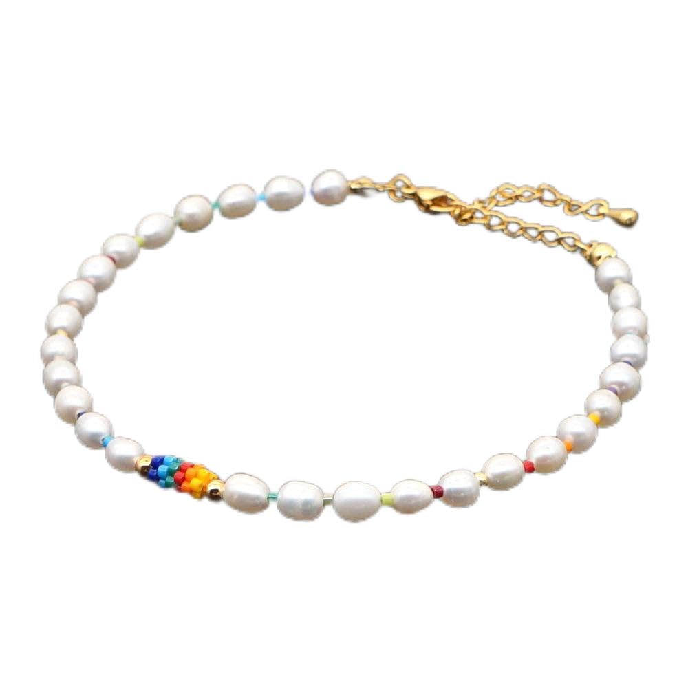 Cavigliere Bracciali Calzature estive da spiaggia Cavigliera versatile con perle naturali intrecciate con perle di riso arcobaleno