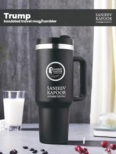 Image of Sanjeev Kapoor by Classic Essentials Stanley Stainless Steel 1200ML Tumbler with Lid and Straw, Hot and Cold Double Insulated Sipper Mug, 100% Leak Proof Coffee Tumbler Cupholder for Office (Black)