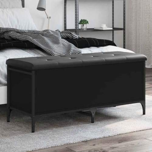 faucqel Banco con espacio de almacenamiento, color negro, madera y metal, 102 x 42 x 45 cm, cojín acolchado, banco para guardarropa, banco para zapatos, baúl