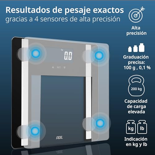 ADE Bascula grasa corporal y muscular | bascula de baño digital | balanza de alta precisión | capacidad elevada de 200 kg | color negro - imagen 2