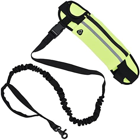 Hands Free Dog Leash Set with Removable Zipper Bag, Reflective Elastic Running Belt for Walking, Jogging, Training, Sky Blue (Grass Green) - 3