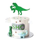 Unimall Global 1 lot de 5 décorations de gâteau en forme de dinosaure Five Rex à paillettes vertes Jurassic Park T-Rex pour 5e anniversaire de garçon