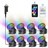 NATPOW Pond Lights, RGB Underwater Spotlights Mains Powered, Aquarium Pond Light with Bluetooth APP Control, IP68 Waterproof Submersible Landscape Spot Lights for Garden, Yard, Pool, Fountain(8-in-1)