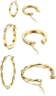 LOLIAS 3Pairs Small Hoop Earrings for Women Girls 14K Gold Twisted Huggie Hoop Earrings Hypoallergenic Hoop Earrings Set Lightweight Hinged Cubic Zirconia Hoops Sleeper Earrings for Men
