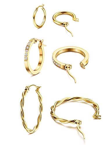 LOLIAS 3 Pares Pequeños Pendientes Aro para Mujeres Niñas Acero Inoxidable Aretes Cartílago...