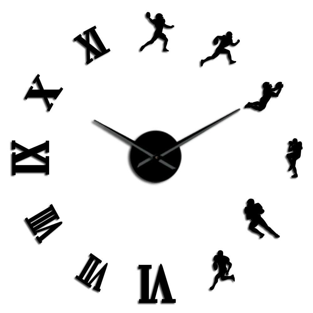 Horloge murale 3D football acrylique dorée déco salon sans percer