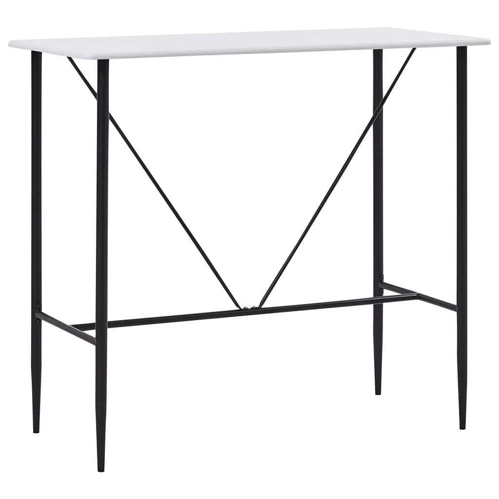 Table de bar blanche 120x60x110 cm en MDF et acier pour cuisine et salon moderne